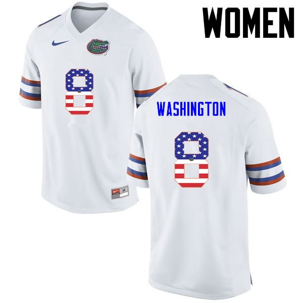 NCAA Florida Gators Nick Washington Women's #8 USA Flag Fashion Nike White Stitched Authentic College Football Jersey MBO6764JG